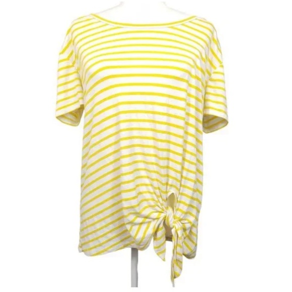 Umgee Butter Yellow and White Striped Lightweight Top - Picture 3 of 5